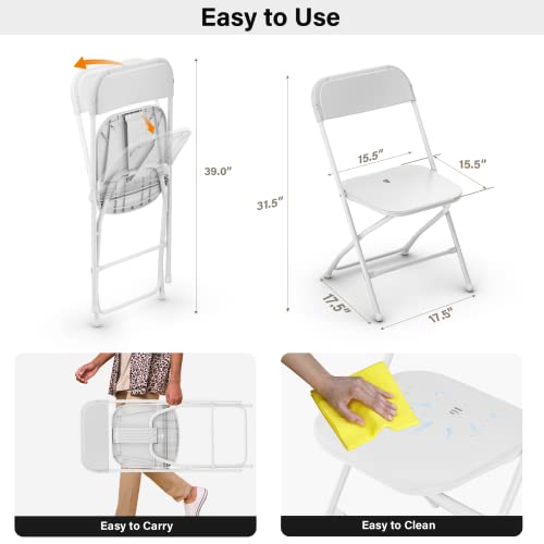 Heavy-Duty Plastic Folding Chair with Padded Seat, White Indoor Outdoor Chair