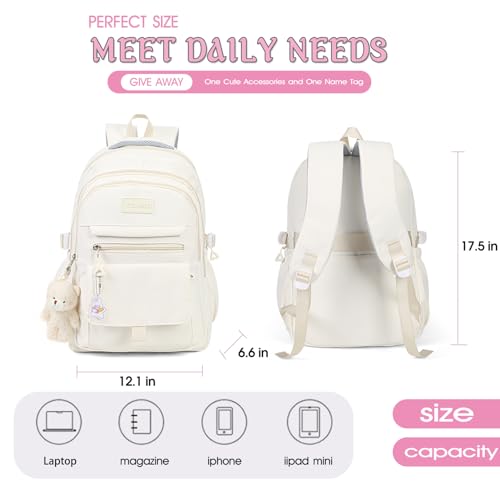 Cute Aesthetic School Backpack for Girls - Teen Bookbag with Accessories