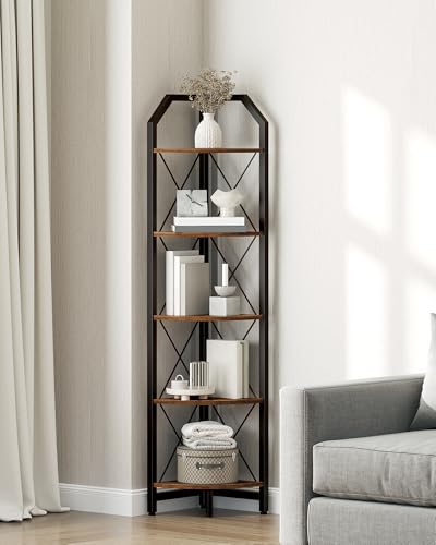 5-Tier Industrial Corner Bookshelf, 59.4-Inch Fan-Shaped Storage Stand