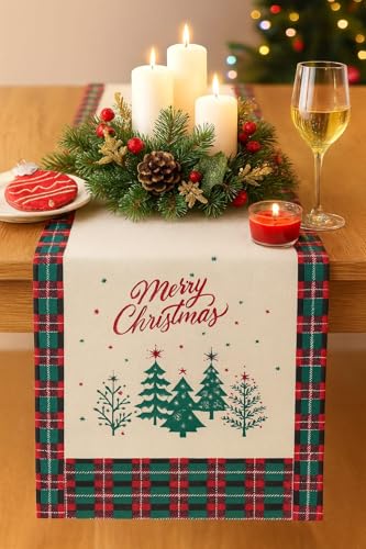 Folkulture Christmas Table Runner 14 x 108 Inches Red & White Holiday Decor