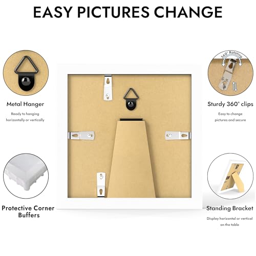 5x5 Solid Wood Picture Frame with Real Glass, Holds 4x4 or 5x5 Photos
