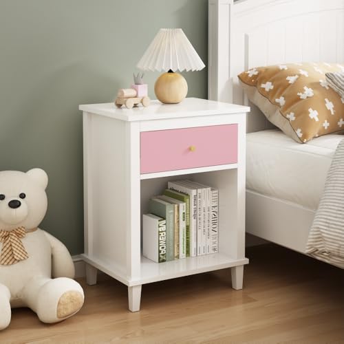 Modern Kids Nightstand with Drawer and Open Shelf for Bedroom