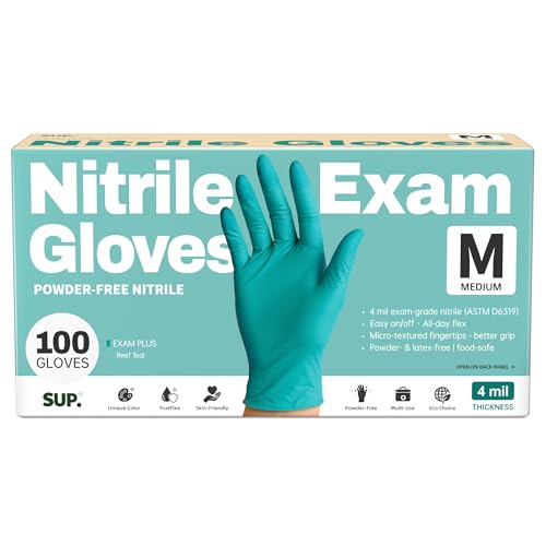 Powder-Free Nitrile Exam Gloves - 100 Pack Food Safe Disposable Gloves, Teal