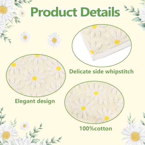 Floral Daisy Cotton Hand Towels - 2 Pack Decorative Farmhouse Bathroom Towels