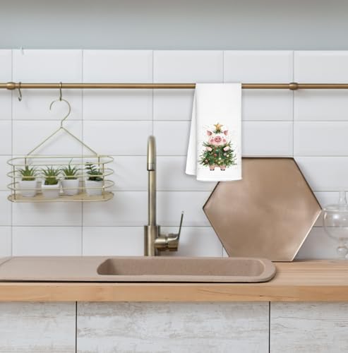 Christmas Pig Kitchen Towels with Christmas Tree Decor, Farm Animal Gift for Pig Lovers, 16x24 Inches