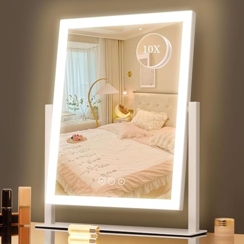 White 16.7x13.2 Inch Lighted Vanity Mirror with 3 Lighting Modes & Dimmable Touch Control