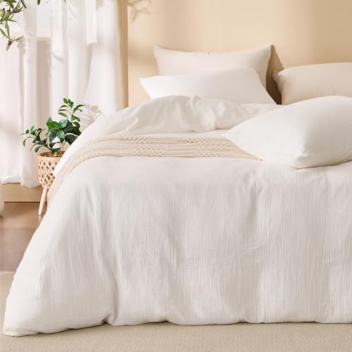 Off-White Queen Duvet Cover Set - 100% Sandwashed Cotton 3-Piece Bedding