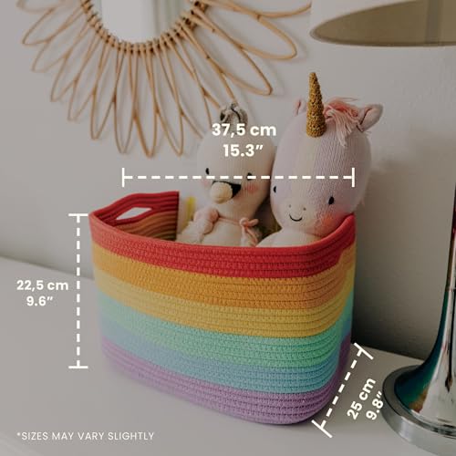 Rainbow Cotton Rope Storage Baskets Set of 3 for Shelves 15x9x10