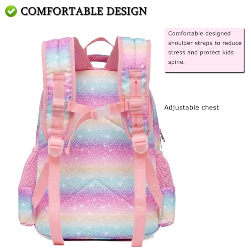 Girls School Backpack and Lunch Bag Set with Chest Strap - Unicorn Design