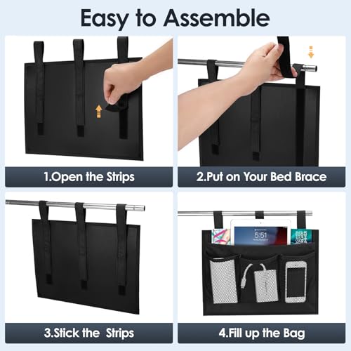 Bedside Caddy Storage Organizer - 4-Pocket Hanging Bed Organizer, Black