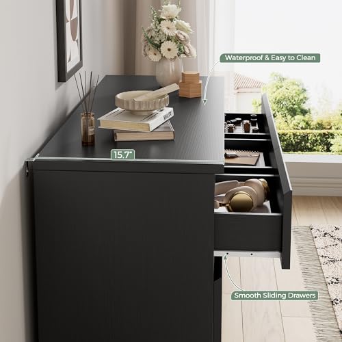 Modern 7-Drawer Wood Dresser - Black Bedroom Chest of Drawers