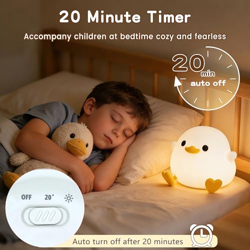 Cute Duck Night Light, Rechargeable Squishy Silicone Nursery Lamp