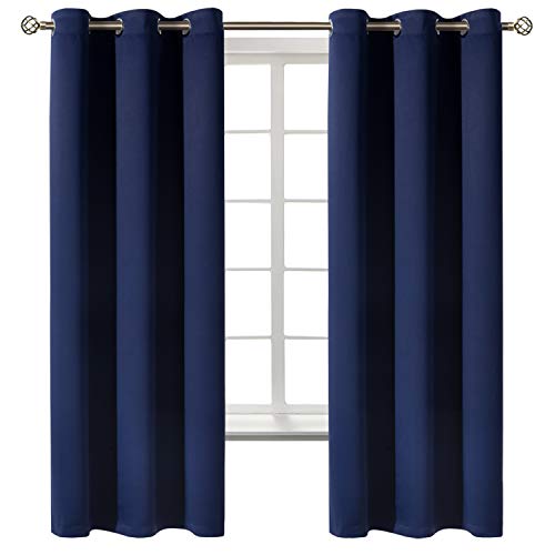 Navy Blue Blackout Curtains 63 Inch - Thermal Insulated Grommet Drapes, 2 Panels