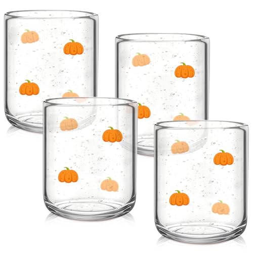 4-Piece Stemless Pumpkin Icon Glass Cup Set - 14oz Fall Drinkware