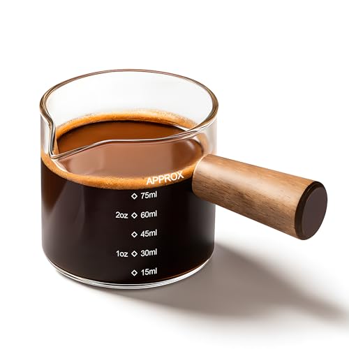 YARRAMATE 2.5oz Glass Espresso Shot Cup with Wooden Handle & V-Spout – Single Shot