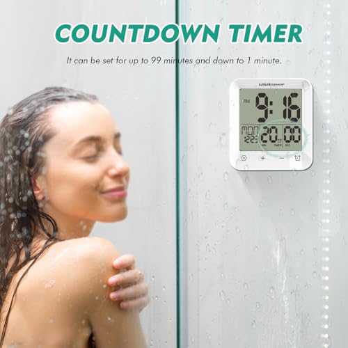 Waterproof Digital Shower Clock with Countdown Timer and Temperature Monitor