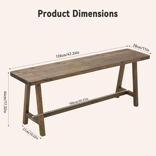Rustic Solid Wood Farmhouse Entryway Bench - 47.2 Inch Indoor Seating