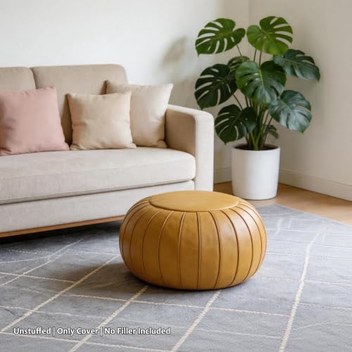 Unstuffed Round Faux Suede Ottoman Floor Pouf Cover - 21.6 x 13 Inch