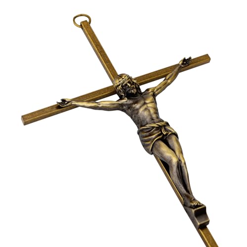 10-Inch Antique Brass Metal Crucifix Wall Cross for Home Decor
