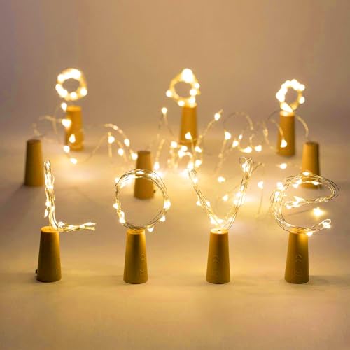 10-Pack Warm White LED Wine Bottle Cork Lights - 7ft Fairy String Lights