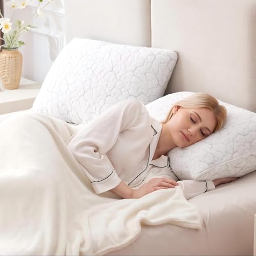 Cooling Memory Foam Pillows Queen Size Set of 2 | Adjustable Firm Support for Neck Pain Relief