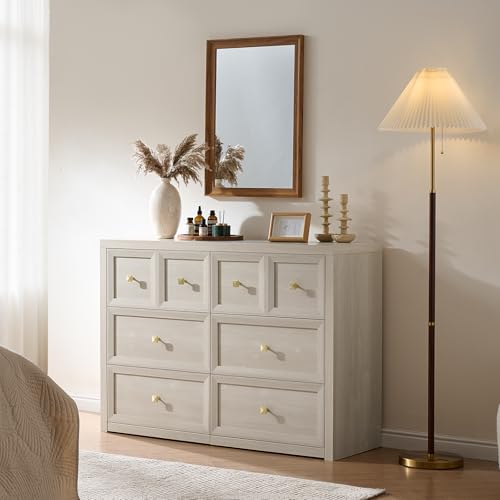 NOWABAY 3-Piece Grey White Dresser Bedroom Set with 6-Drawer Dresser & 2 Nightstands, Farmhouse Style, with Charging Station