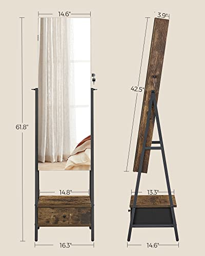 Standing Jewelry Armoire with Full-Length Mirror and LED Interior Lights