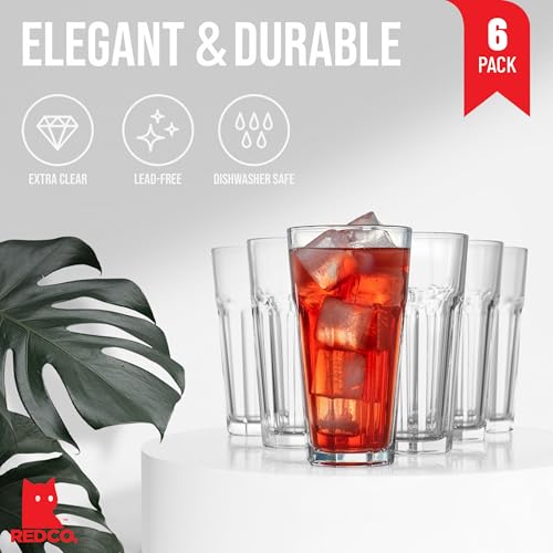Set of 6 Clear Glass Highball Tumblers - 16oz Drinkware for Water, Juice & Cocktails
