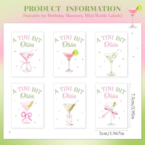 Clabby Martini Bottle Labels 48 Pcs Tini Bit Older Birthday Decorations - Martini