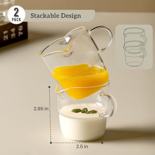 NETANY 6oz Espresso Cups Set of 2, Double Spouts, Stackable Glass Mugs for Coffee Bar