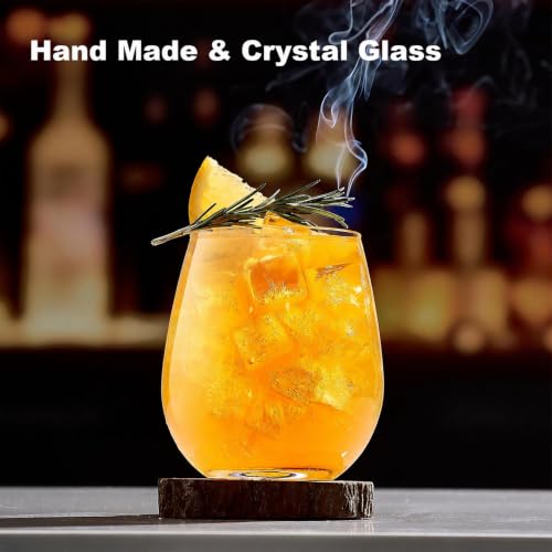 Stemless Wine Glasses Set of 6, 17 Ounce Lead-Free Crystal Clear Glassware