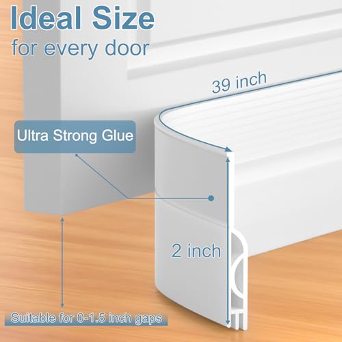 Silicone Door Draft Stopper - 39 Inch Under Door Sweep Gap Filler, White