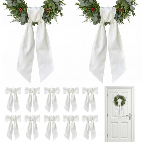 12 Pcs White Cotton Wreath Sash for Front Door Holiday Decor