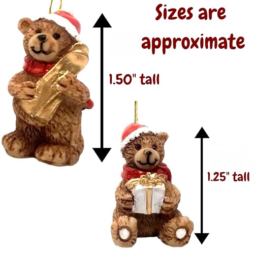 BANBERRY DESIGNS 12-Pack Bear Christmas Ornaments Set – 1.25"‑1.50" Bears in Santa Hats, 4 Poses