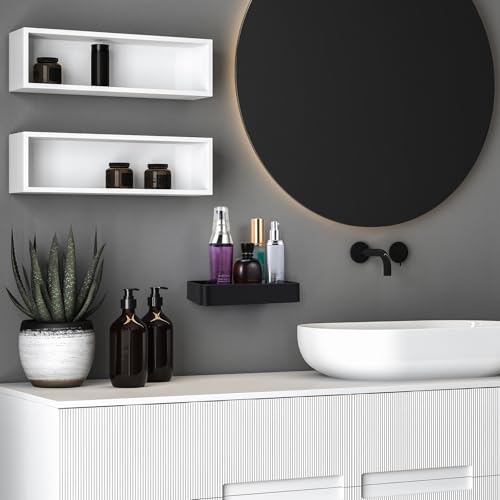 8-Inch Small Glass Floating Shelf, Matte Black Wall Mounted Organizer