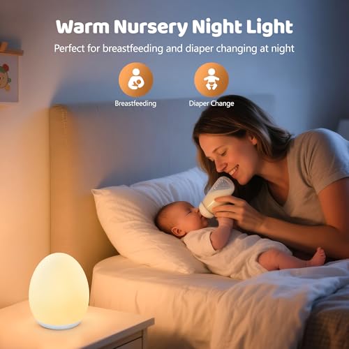 MediAcous Kids Night Light, Silicone Egg Lamp with Touch Control & Timer
