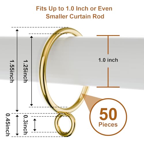 50-Pack 1.25-Inch Metal Curtain Rings with Eyelets for 1-Inch Drapery Rods