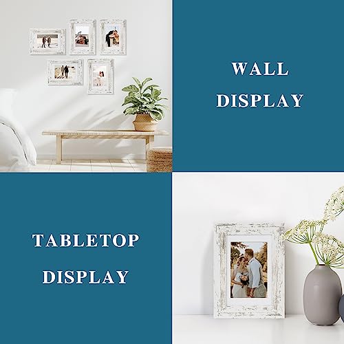 Distressed White 5x7 Picture Frame Set of 2, Wall & Tabletop Display