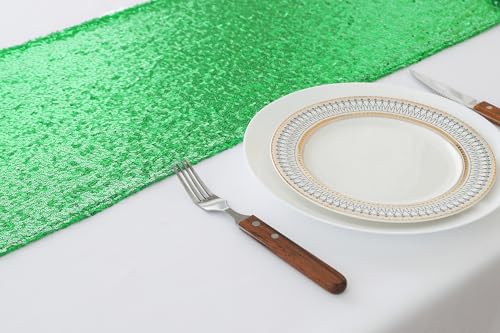 Green Glitter Sequin Table Runners 12 x 72 in — Pack of 10 (Green) by WENSINL, 12x72