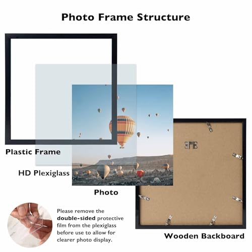 10x10 Black Square Picture Frame with Shatter-Resistant Plexiglass for Wall