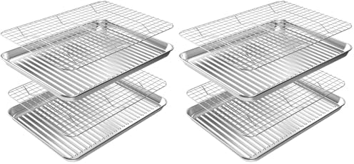 ROTTAY Baking Sheet Set - Stainless Steel Cookie Pans with Cooling Racks | Nonstick, Heavy Duty, 16 x 12 Inches (Pack of 2)