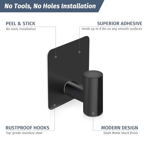 Heavy Duty Adhesive Hooks for Shower - Waterproof Stainless Steel, 2 Pack