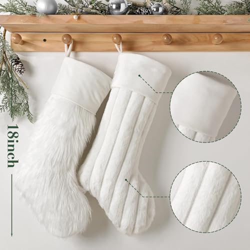 18-Inch Luxury Christmas Stockings 6-Pack - Faux Fur Textured Patterns with Name Tags