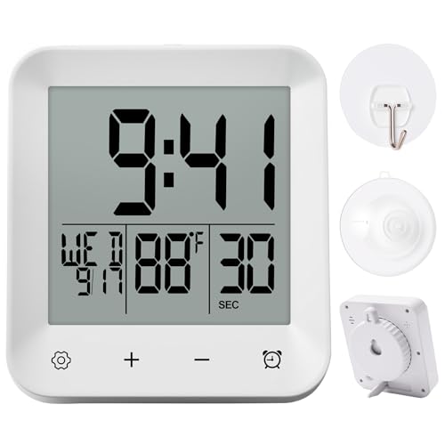 Waterproof Digital Shower Clock with Timer, Temperature and Date Display