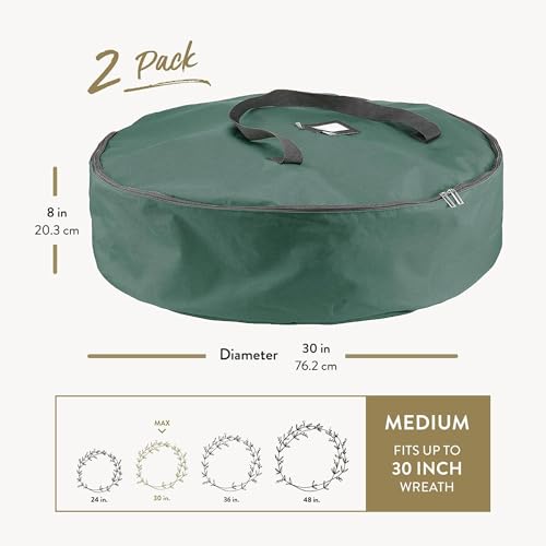 30 Inch Christmas Wreath Storage Bag 2 Pack Oxford Waterproof Green