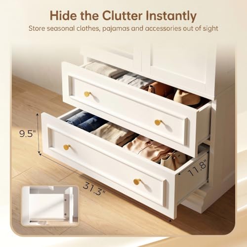 71-Inch Freestanding Wardrobe Closet with Full-Length Mirror and Drawers