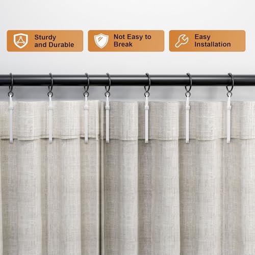 1.25 Inch Curtain Rings with Adjustable Hooks, 24 Pack Black Metal Drapery Set