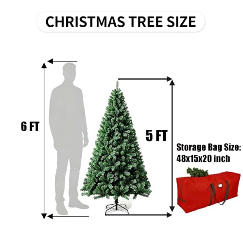 NIISDROP 5 FT Green Artificial Christmas Tree with Hinged Branches, Bag & Gloves - 4ft 11in Variant
