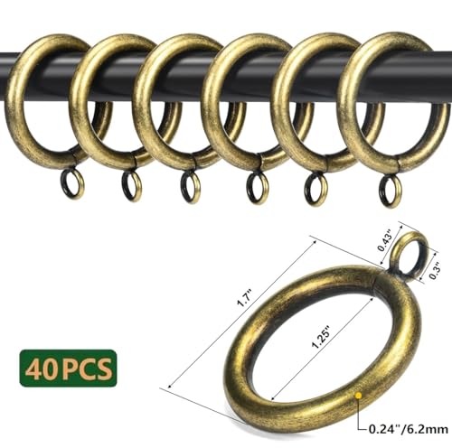 Antique Brass Metal Curtain Rings - 1.25-Inch Inner Diameter, 40 Pack