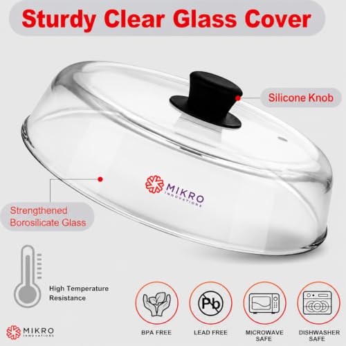 10.5-Inch Borosilicate Glass Microwave Splatter Cover with Silicone Handle